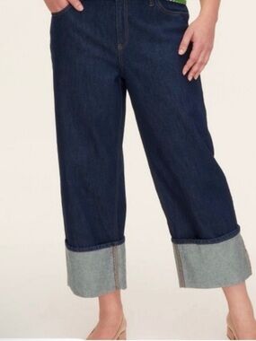 NWT kate spade X Target Size 20 Dark Indigo Wide-Leg Cuffed Cropped Jeans